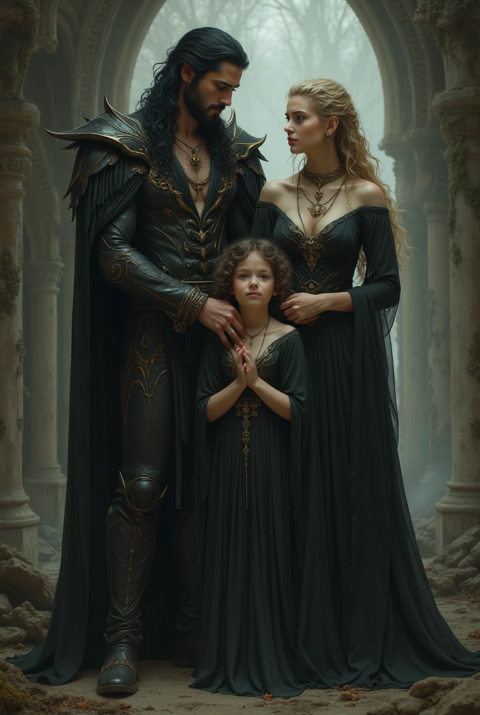 Lilith and Lucifer with their daughters , Hecate blonde with brown eyes as and Artemis mixed race with brown eyes and short curly hair aged 6 years