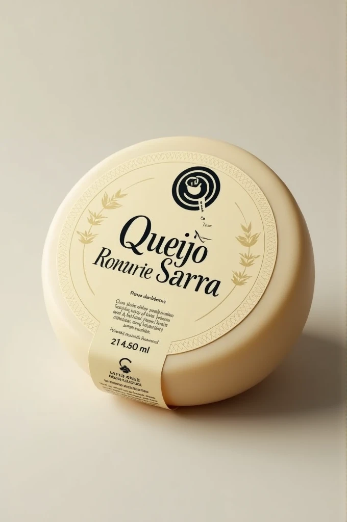 Create a label for a Minas Frescal cheese in which the brand name will be Queijo da Serra. The cheese must appear on the packaging, has to be round, very chic and easy to market
