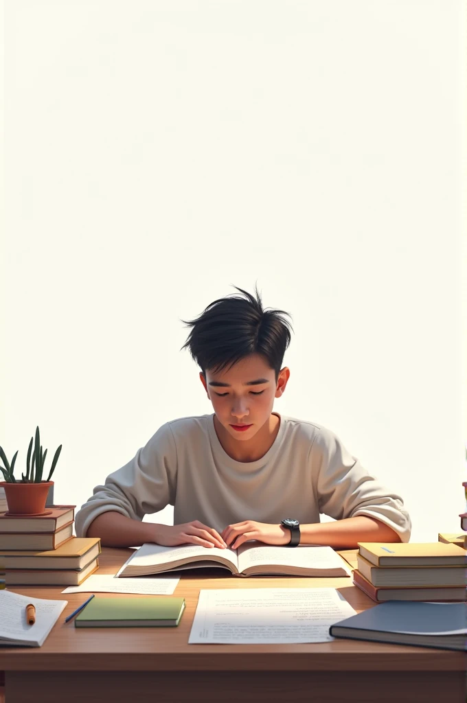 A student using the research technique. And I have a white background