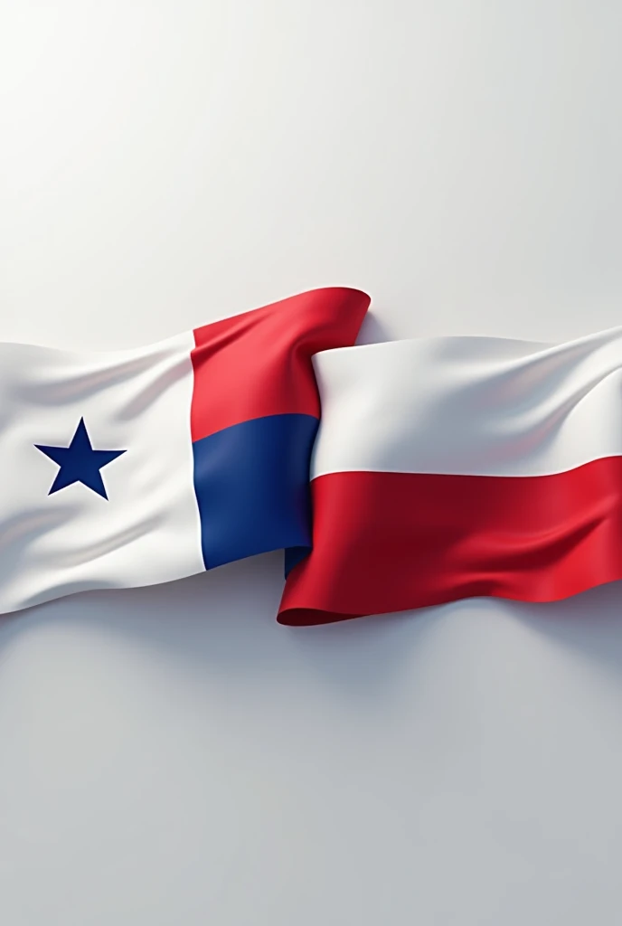 
"The two flags of Panama and Costa Rica spread out WAVING together with the same flags spread out across the box. The left side should show the flag of Panama, while the right half features the flag of Costa Rica. The two flags should merge smoothly in the center thus symbolizing unity and friendship.. The background should be simple and neutral to keep the focus on the knot. "