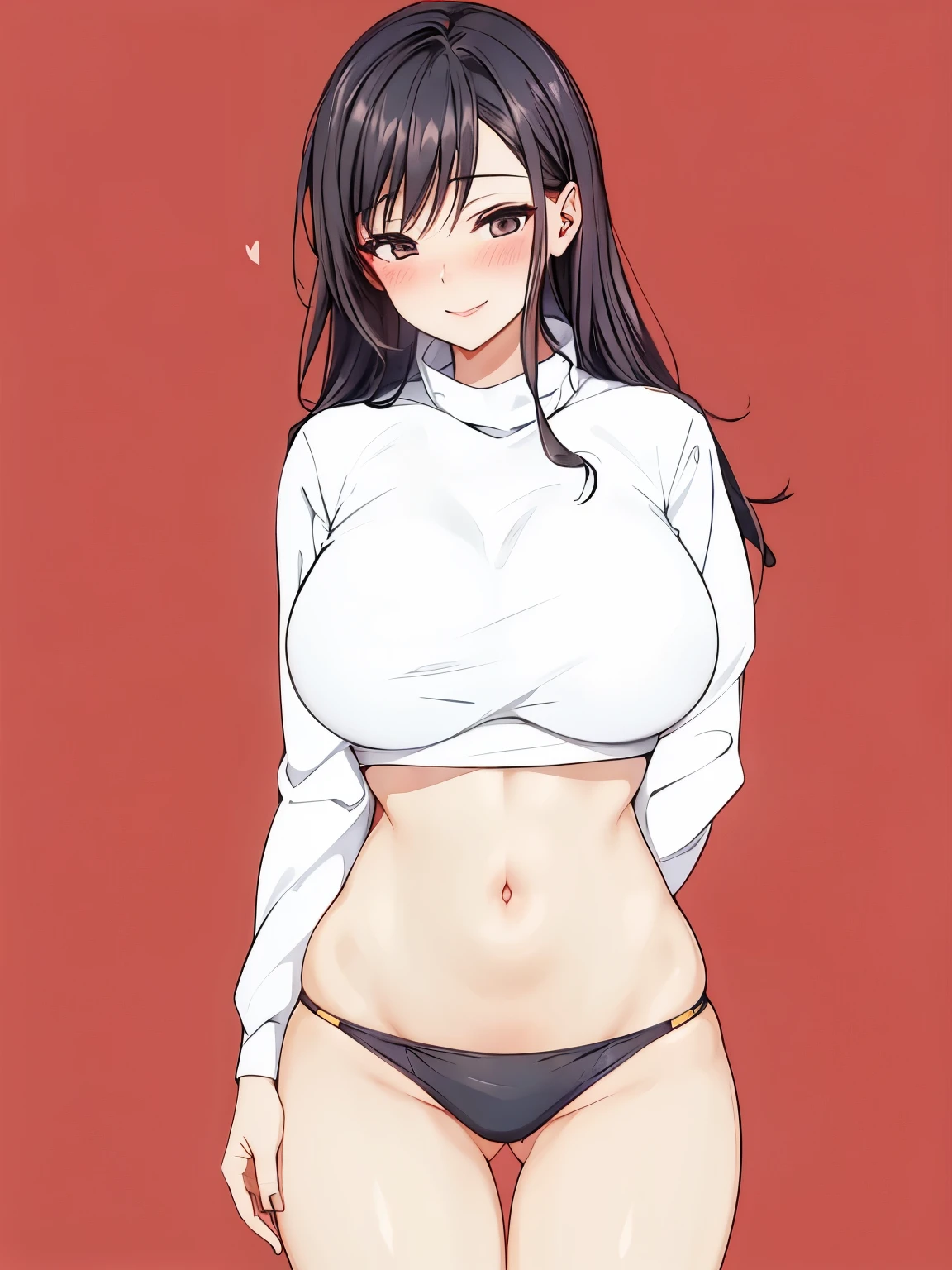 1 milf, long black hair, very big breasts, blushing, smile lewdly