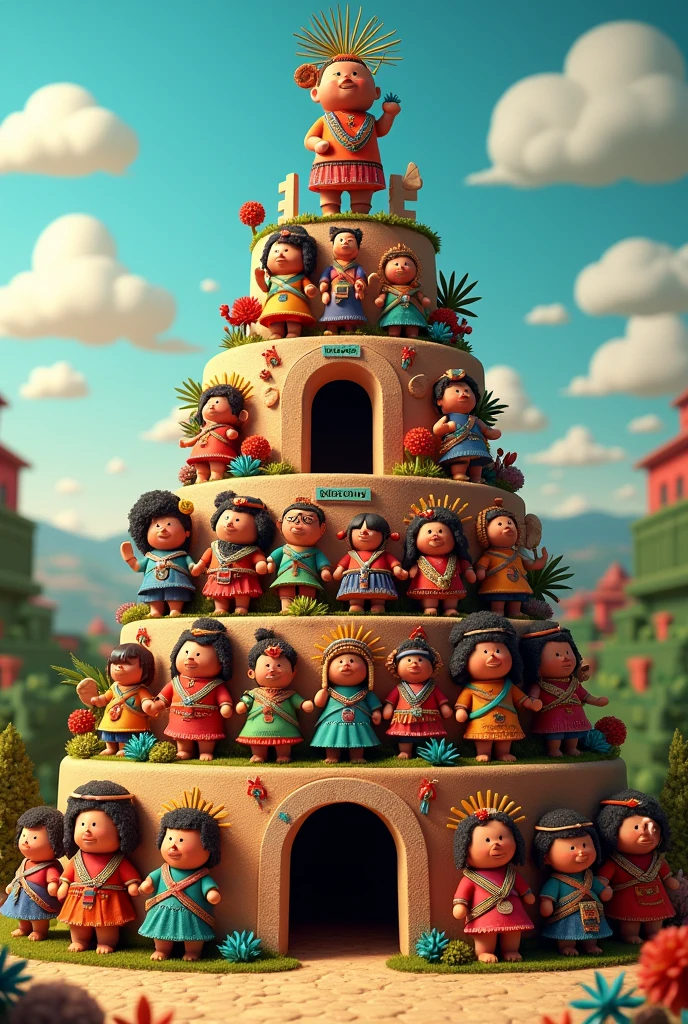 Make a hierarchical pyramid of the Mapuches, that is professional,but colorful and stuffed,for a job,no artistic, with all the characters of the Mapuche people and with the NAMES next to each hierarchy THE MOST IMPORTANT THING IS THE NAMES NEXT