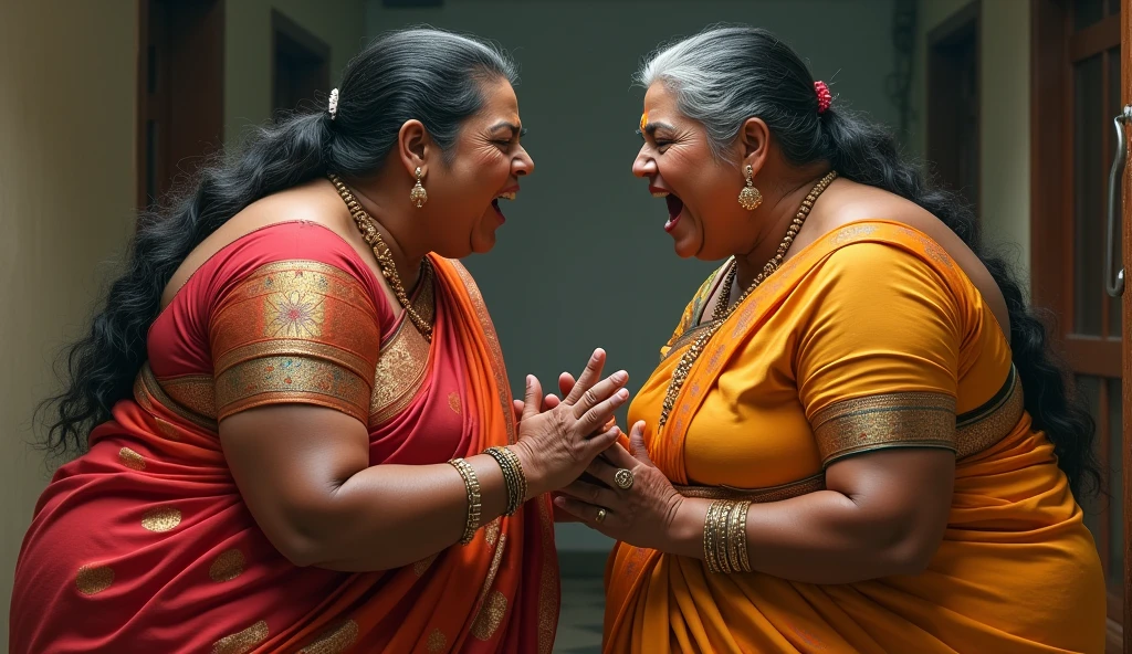 Indian mallu aunty catfight with other aunty both are sexy and thick figure full body show in saree realistic face and body