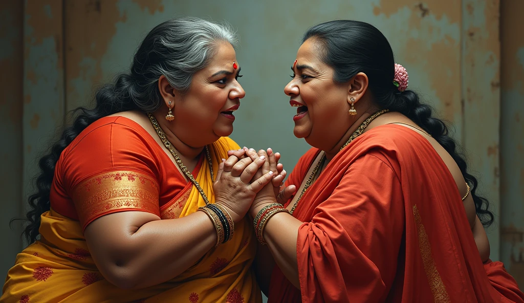 Indian mallu aunty catfight with other aunty both are sexy and thick figure full body show in saree realistic face and body