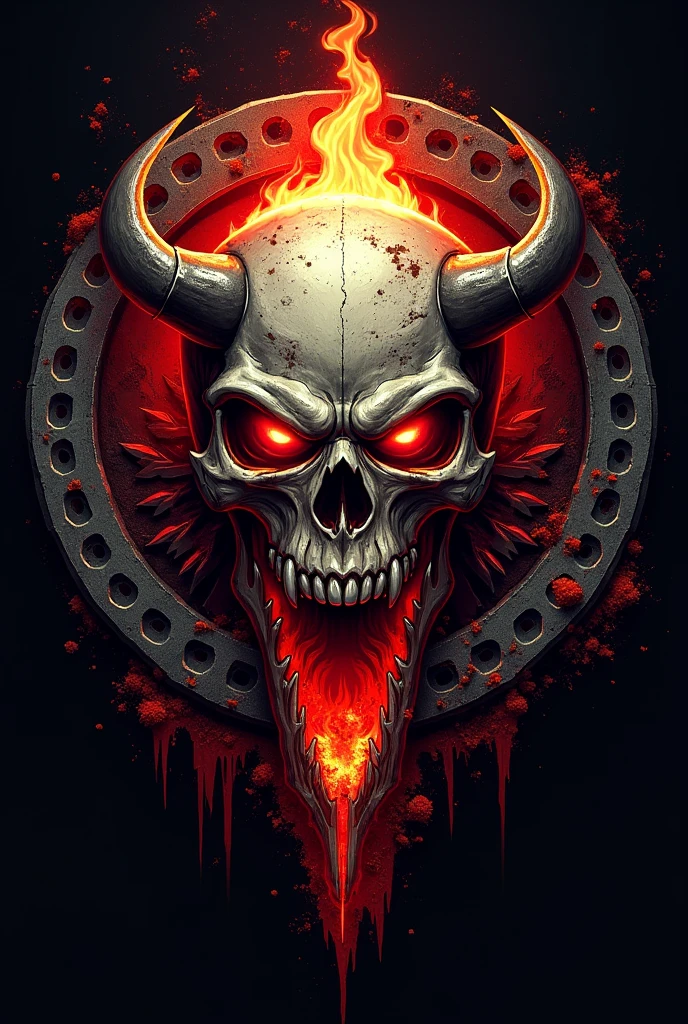 Logo, notoras roja, fire, piston, chain, demon hour, skull