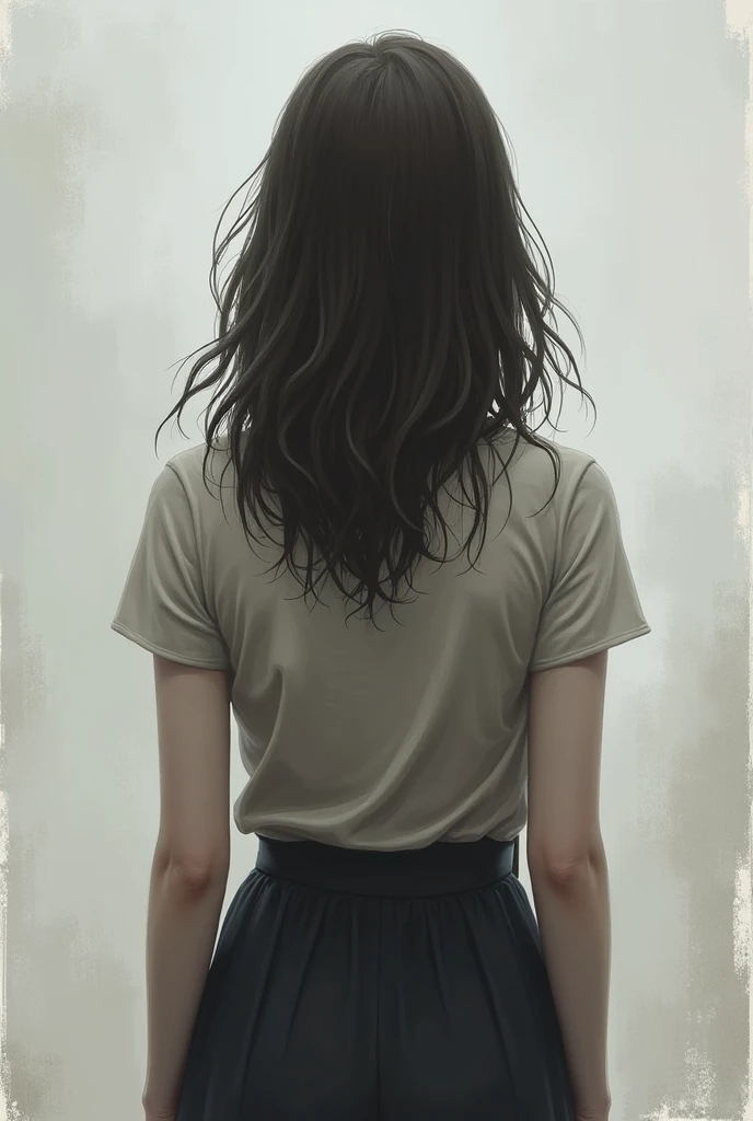 Girl with her back turned without her face being seen, with hair below the shoulders and white skin