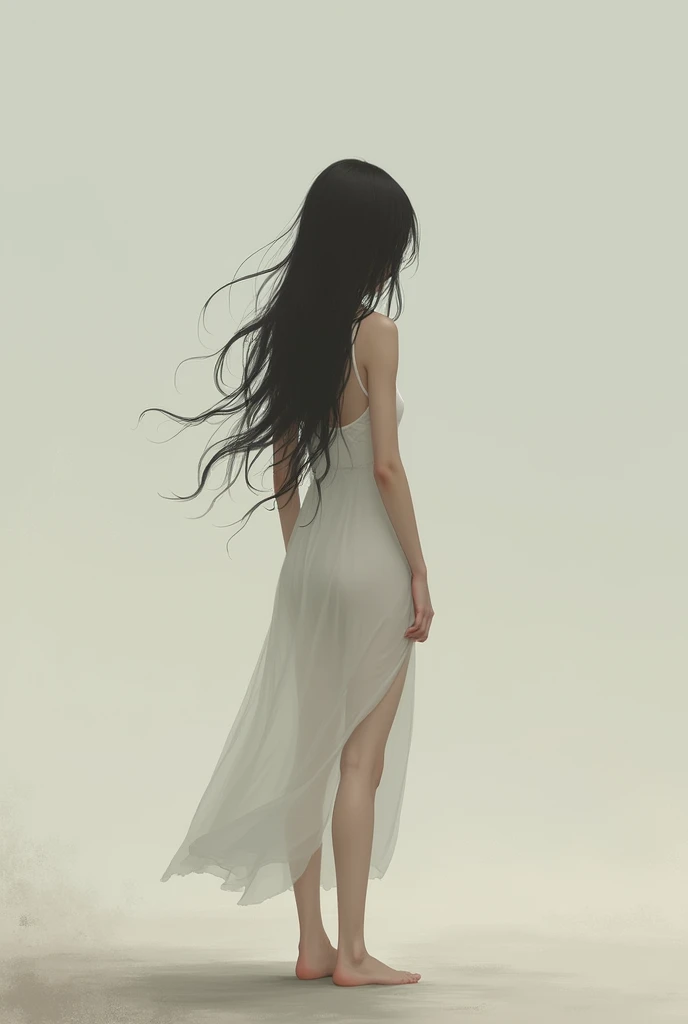 Girl with her back turned without her face being seen, with hair below the shoulders and white skin