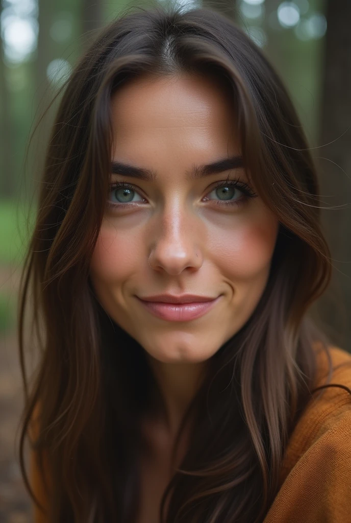 a very beautiful woman, perfect face, perfect eyes, camping