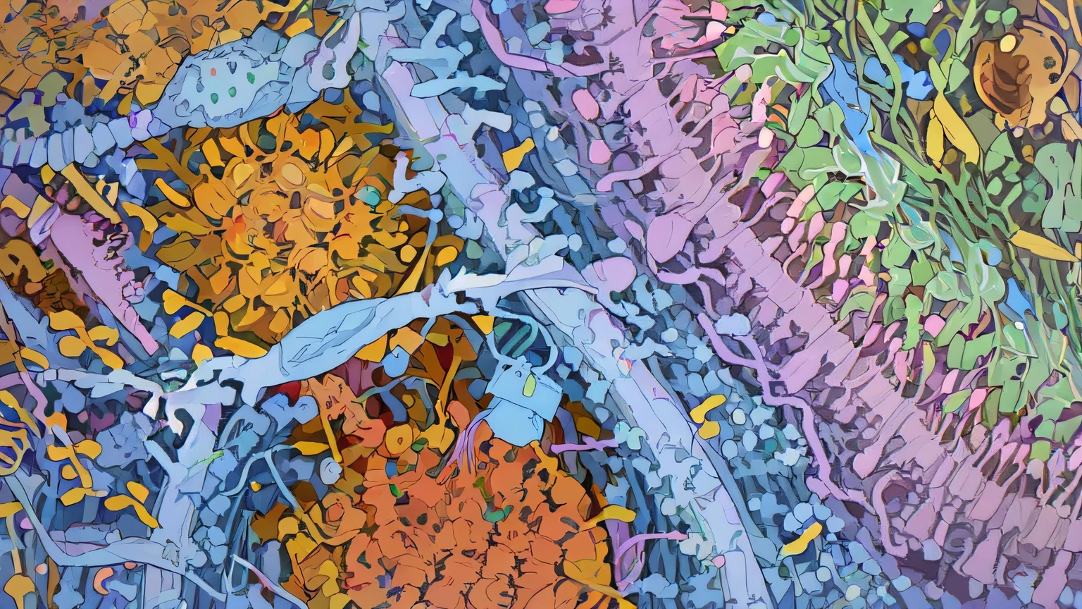 detailed illustration inspired by david goodsell, depicting the intricate process of yeast cell mating. highlight the cellular structures with vibrant, almost bioluminescent hues. show two yeast cells in close proximity, exchanging genetic material through a delicate fusion process.

