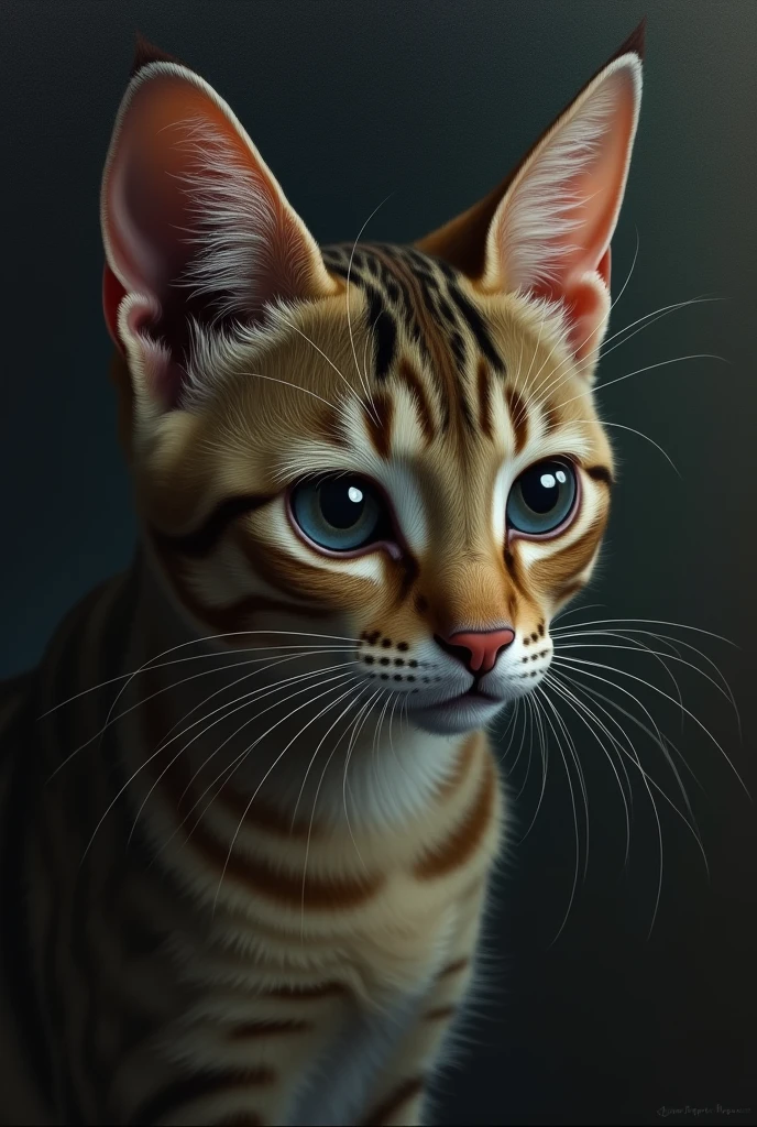 Make me use very realistic painting that represents sadness with the portrait of a crying cat in half profile crying with a sad and slightly dark atmosphere