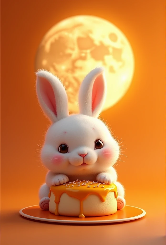 Rabbit Q version，cute cute，moon cake，laurel，Moon，The light is detailed，Orange，OC Rendering，high quality，masterpiece，Ultra-realistic，Ultra-photorealism，8k，Ultra-fine，Super detailed，Ultra-wide field of view，Dynamic Viewing Angle