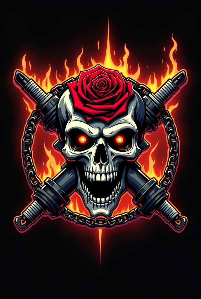 Logo, moto, Red rose, fire, X-shaped spark plugs, chain, demon hour, skull