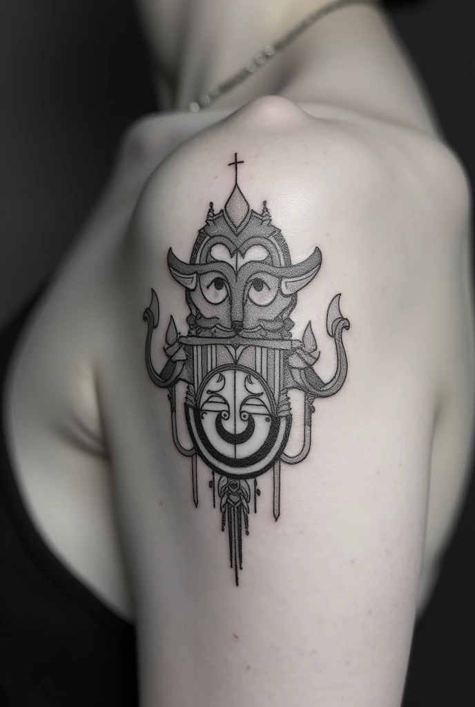 Create a minimalist micro realistic black and white Greek or Viking pointillism tattoo 