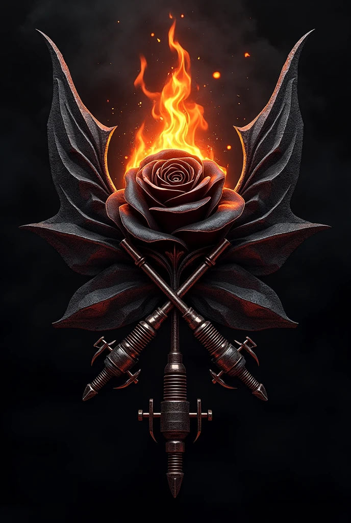 Logo, moto, black rose, fire, X-shaped spark plugs, chain, demon hour, skull