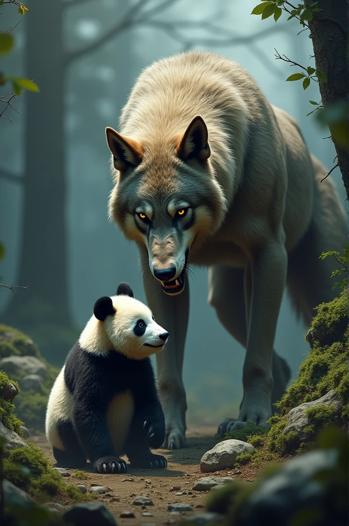 Wolf dominating panda