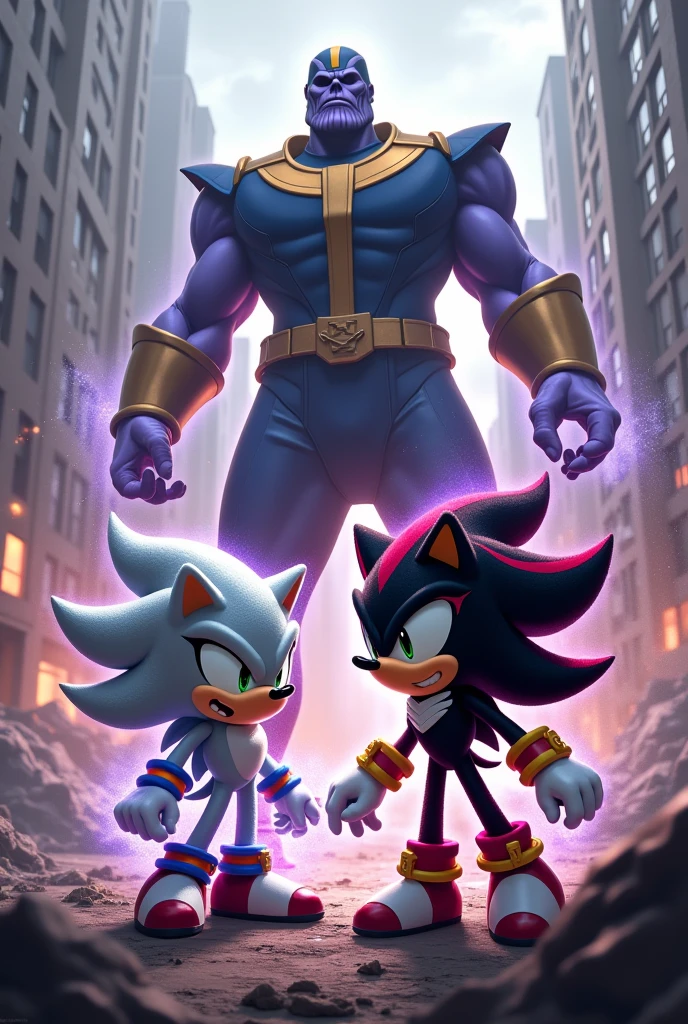 Silver The hedgehog e shadow  The hedgehog lutando contra o thanos
