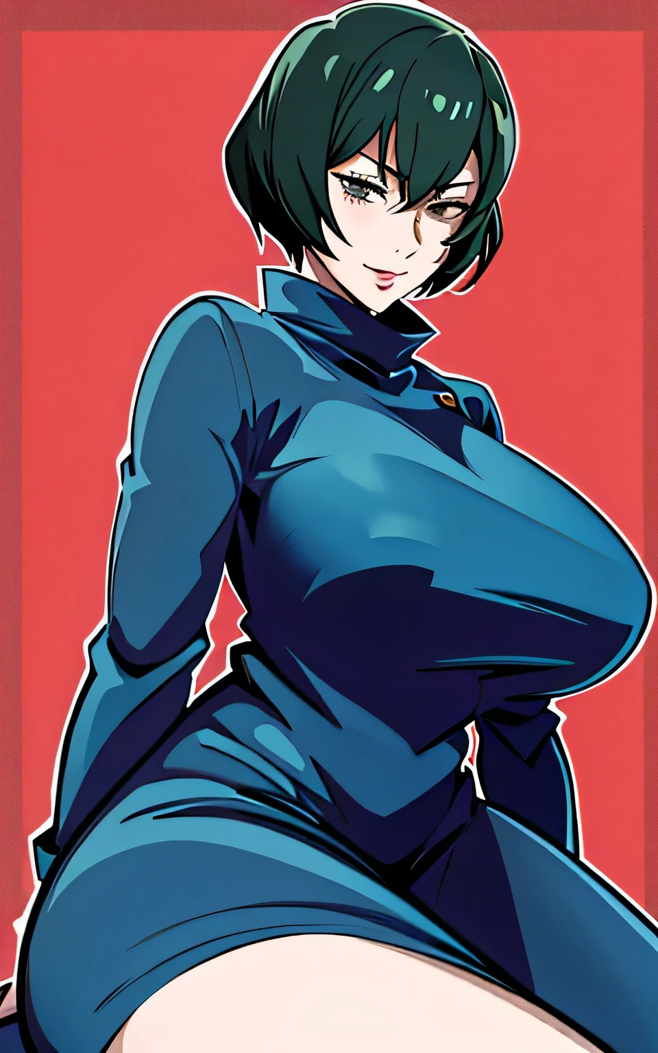 Maki Sento、Slimy、Futanari、huge breasts、big ass、dark green hair,NSFW