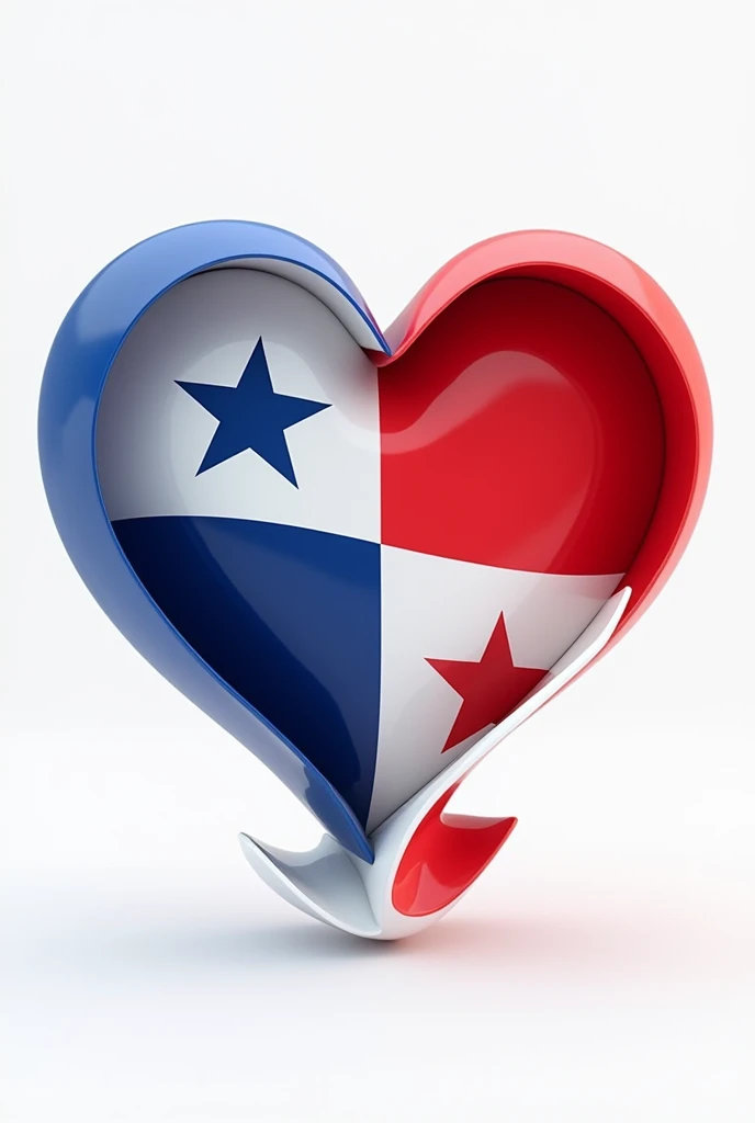 "A three-dimensional heart formed by the flag of Panama, with the country&#39;s colors and symbols clearly visible on the curves of the heart. The design shows the flag wrapped and fused together to form the heart structure., with a simple white background to highlight the national symbol. The heart has a smooth and fluid appearance, giving the impression of a bow or ribbon."
