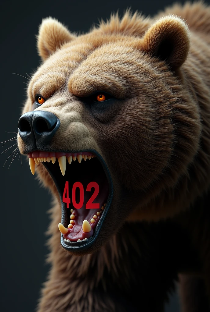 Design the face of a fierce bear and in the middle of its mouth put the number 402