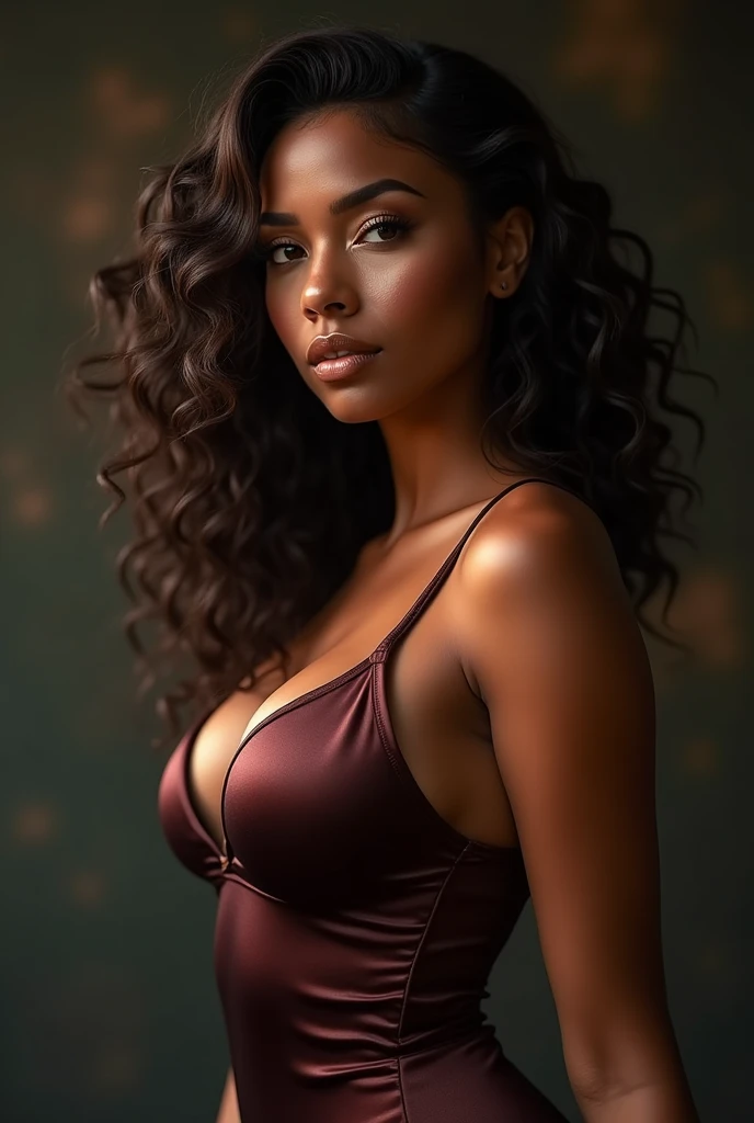 Create an image of a woman with the appearance of singer Jessie Reyez. She has light brown skin, long hair, curly and voluminous, falling freely over the shoulders, with some highlights highlighting your face in a natural way. Your eyes are big, brown and expressive, with thick, well-defined eyebrows that accentuate her confident and seductive expression. She has full, well-defined lips., geralmente curvados em um ssmile provocador,
((((work of art, best qualityer, high resolution)))), 8k extremamente detalhado, Beautiful girl with a straight and long body, beautiful curves, defined body, medium breasts, (ultra HD, ultra detali, highy detailed, altamente realisitic, ultra-realistic, fotografia realisitic), (1 girl:1.5), (Cabelo realisitic), (Long wavy hair ), (dynamic poses), (red corando, embarrased, ssmile), (detailed eyes, sharp looking eyes), (big and perky breasts:1.2), (beautifull detailed face, beautiful detailed eyes), ((lingerie sensual)), (standing taking a selfie in front of the mirror), sweat, sheen, (ray of sunlight, lighting sun), Room, nsfw, ,4K,8k, high resolution,work of art:1.2), (best qualityer,4K,8k, high resolution,work of art:1.2),ultra detali,(realisitic,photorealisitic,photo-realisitic:1.37),HDR,studio lighting,extremely detailed face and body,cinematic lighting,dramatic lighting,warm color tones,dramatic colors, Seed 13021530, NSFW.