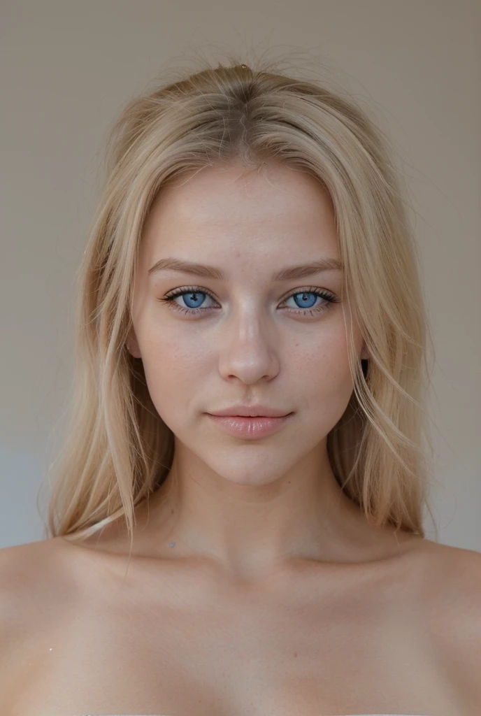 1 girl, alanah pearce, solo, looking at viewer, blue eyes, blonde stylish hair, crowded tavern background, white slightly opened blouse, bare shoulders, upper body photoshoot, extremely deep neckline, grey background, full lips, eyelashes, portrait, (sexy freckles), realistic, cute face, extremely detailed skin details