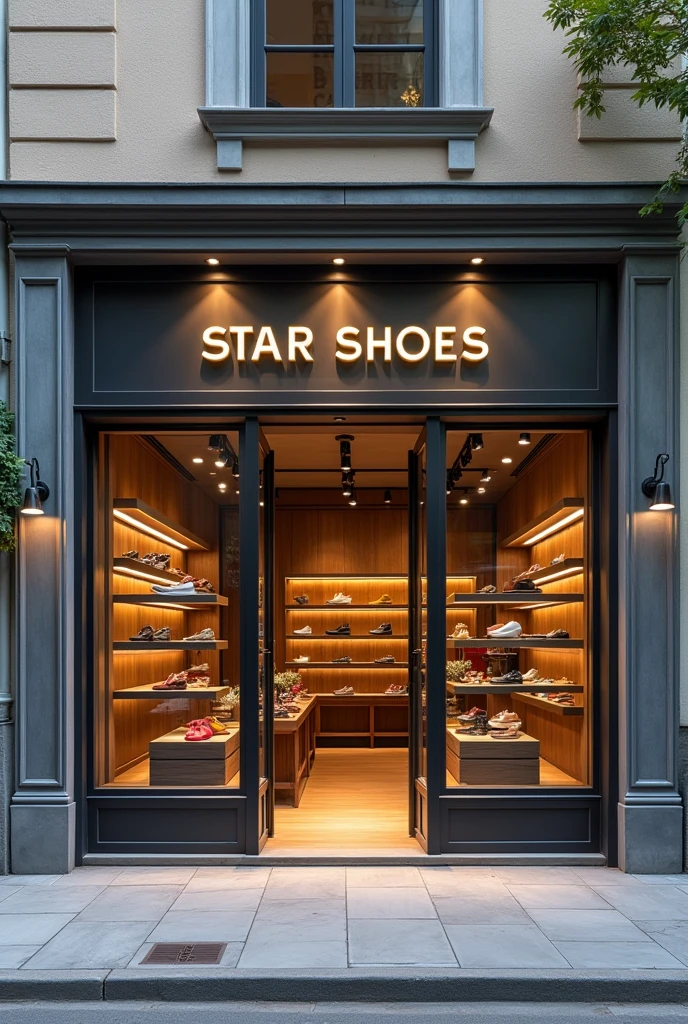 A facade of a shoe store named Satar Shoes , the store has a calm vibe