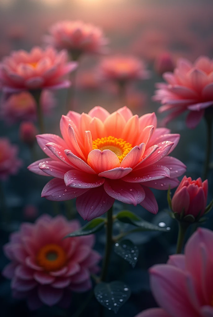 A beautiful flower among thousands of faded flowers