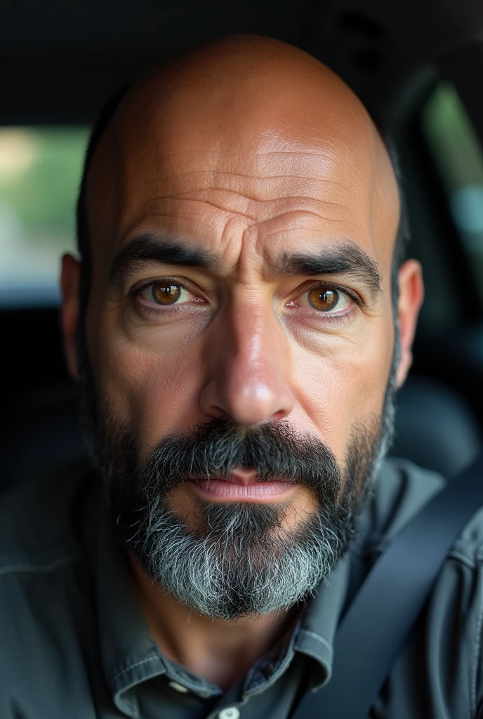((( masterpiece ))), (((Highest quality))), ((Very detailed)), (photograph), ((Very Rough and ugly)), High resolution, One driver license with a portrait photo of a 55yo bald man. He has black beard. Close-up photo of a driver icense. (indoor scene)