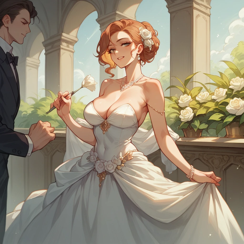 A woman in an elegant dress at a fancy party