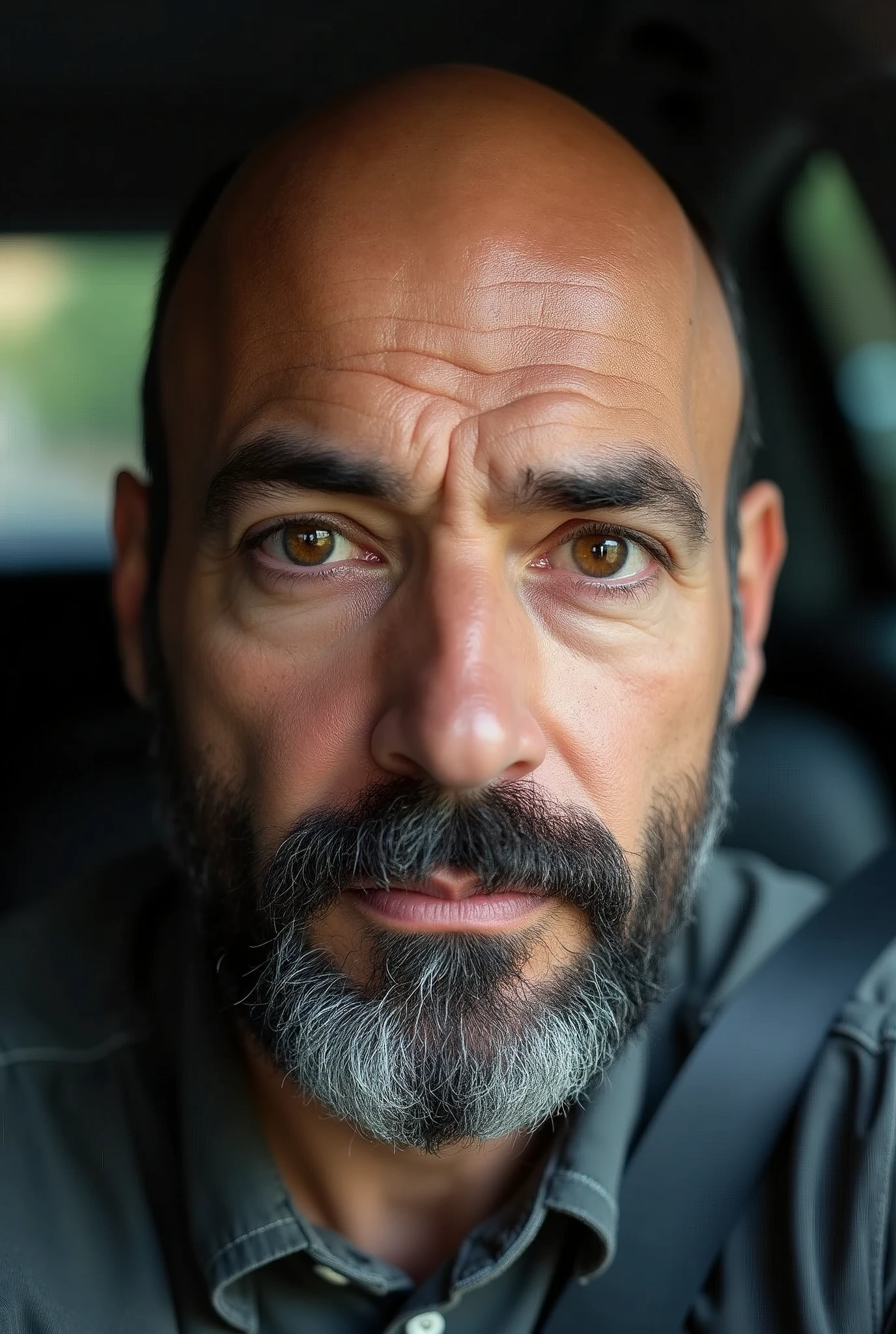 ((( masterpiece ))), (((Highest quality))), ((Very detailed)), (photograph), ((Very Rough and ugly)), High resolution, One driver license with a portrait photo of a 55yo bald man. He has black beard. Close-up photo of a driver icense. (indoor scene)