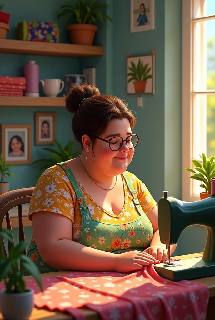 A chubby Brazilian seamstress in the studio named Lucinha 