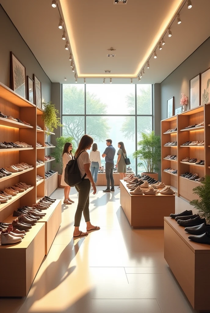 A large shoe store inside with a calm vibe