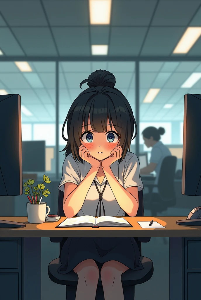 a high school student wearing a uniform while shes on her computer crying while reading some bad comments on internet, theres have a negative comments on her side, make it drawing