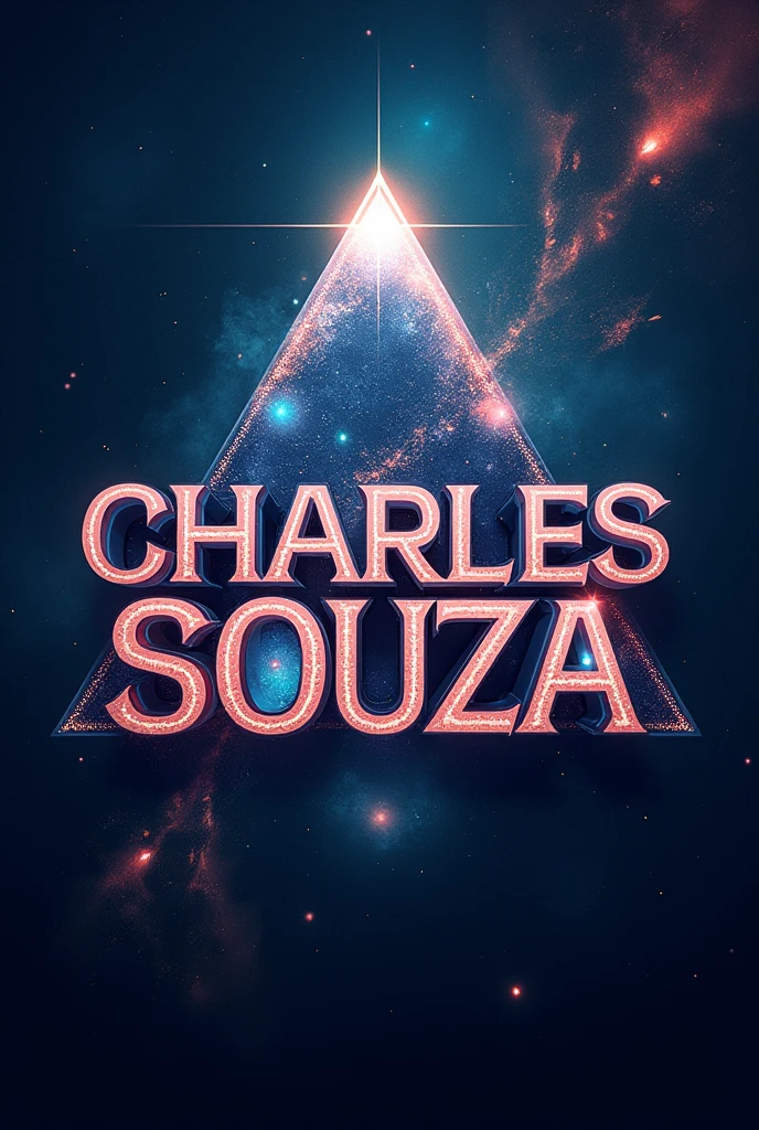 Create a logo image "CHARLES SOUZA" COSMIC TRIANGLE AND realistic universe with surrealist lyrics 