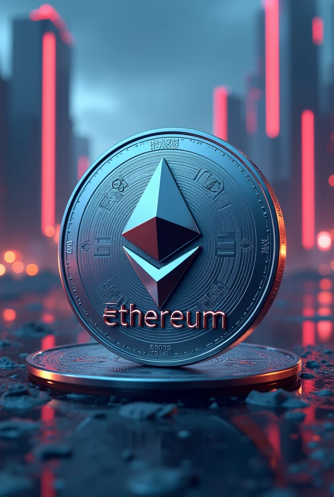 In the future, the only currency used is a cryptocurrency coin. Create a futuristic 3d image if the crypto coin..the coin is etherium
