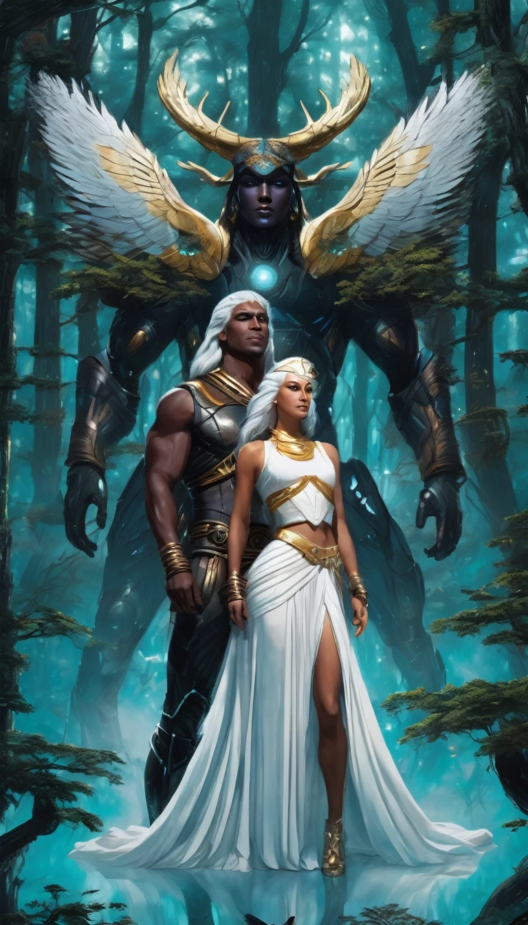 Artwork, Alien human appearance, black skin color, selestial, full body, beautiful, spiritual being, benevolent, with an aura on the head, sorry, with radiant energy, archangel miguel style, galactic confederation, high quality, ultra-realistic, professional photography, human,
