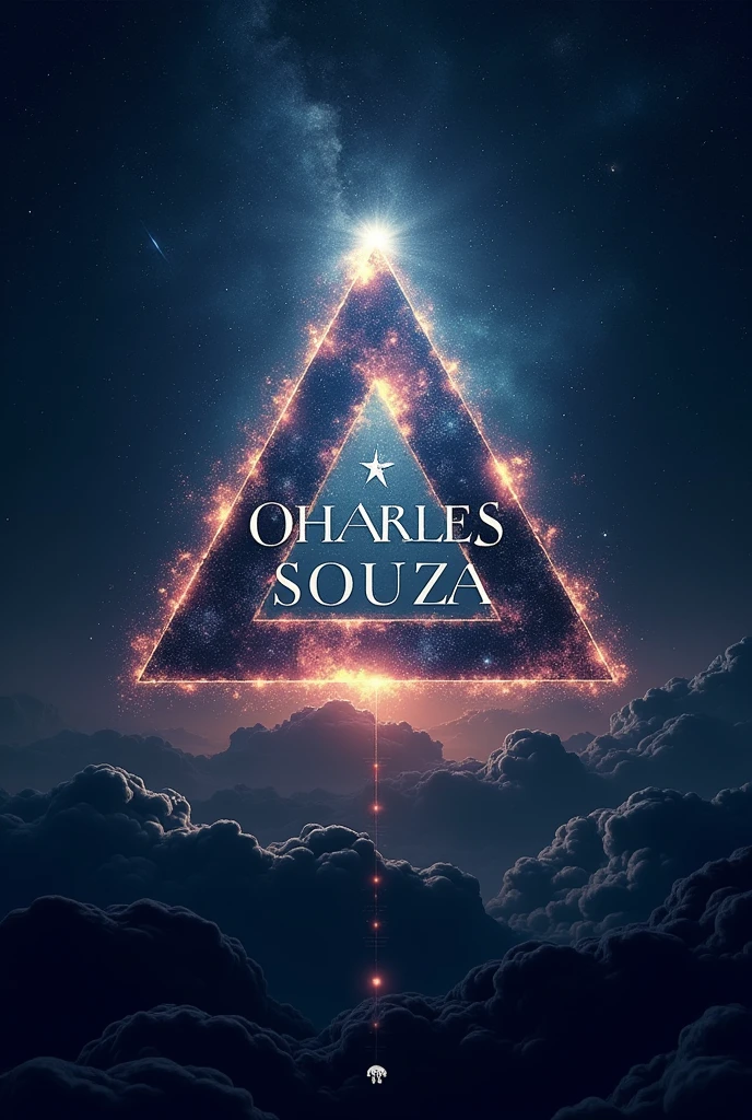 Create a logo image "CHARLES SOUZA" COSMIC TRIANGLE AND realistic universe with surrealist lyrics