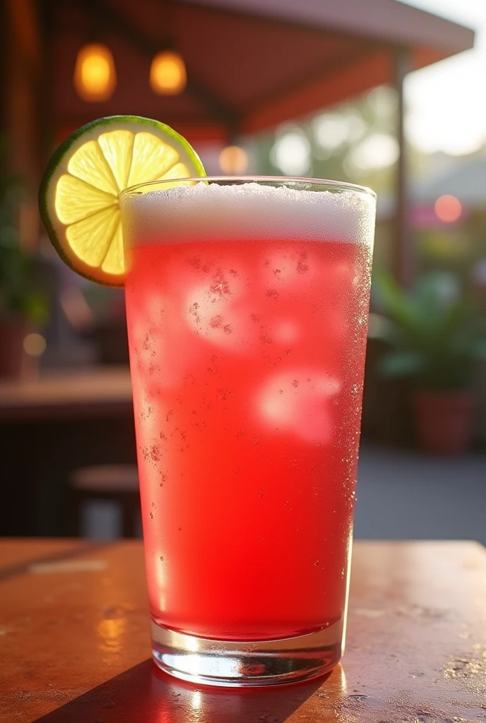 Make me a picture of a pink michelada