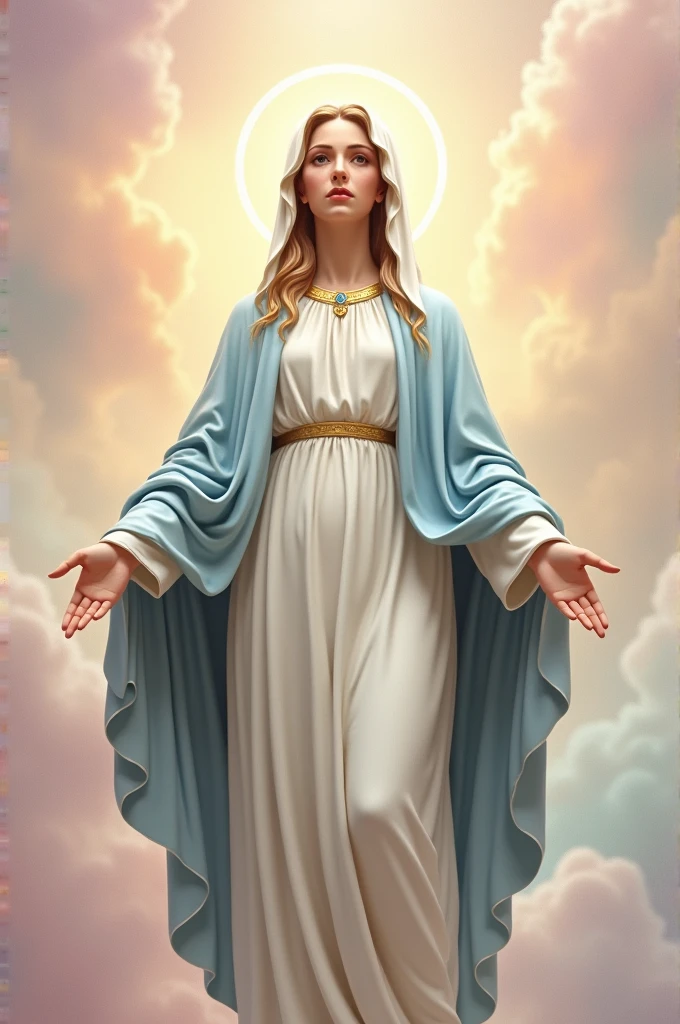 Image of the Virgin of the Valley with a pastel colored background