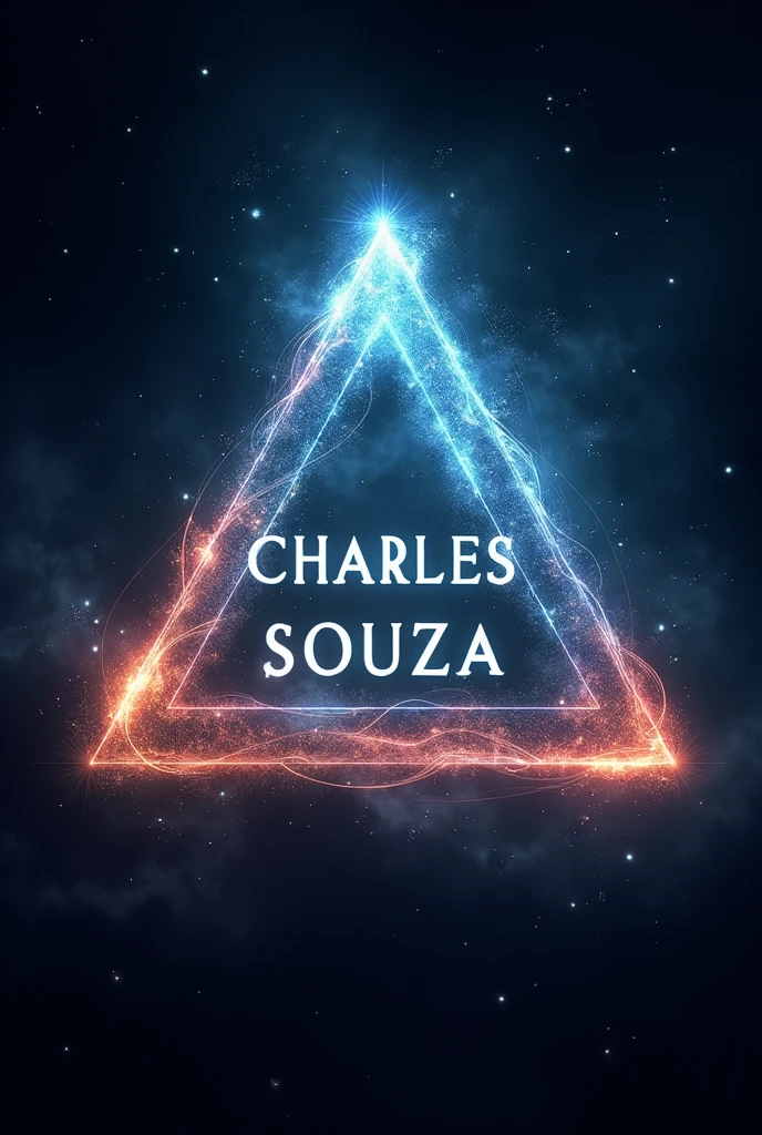 Create a logo image "CHARLES SOUZA" COSMIC TRIANGLE AND realistic universe with surrealist lyrics