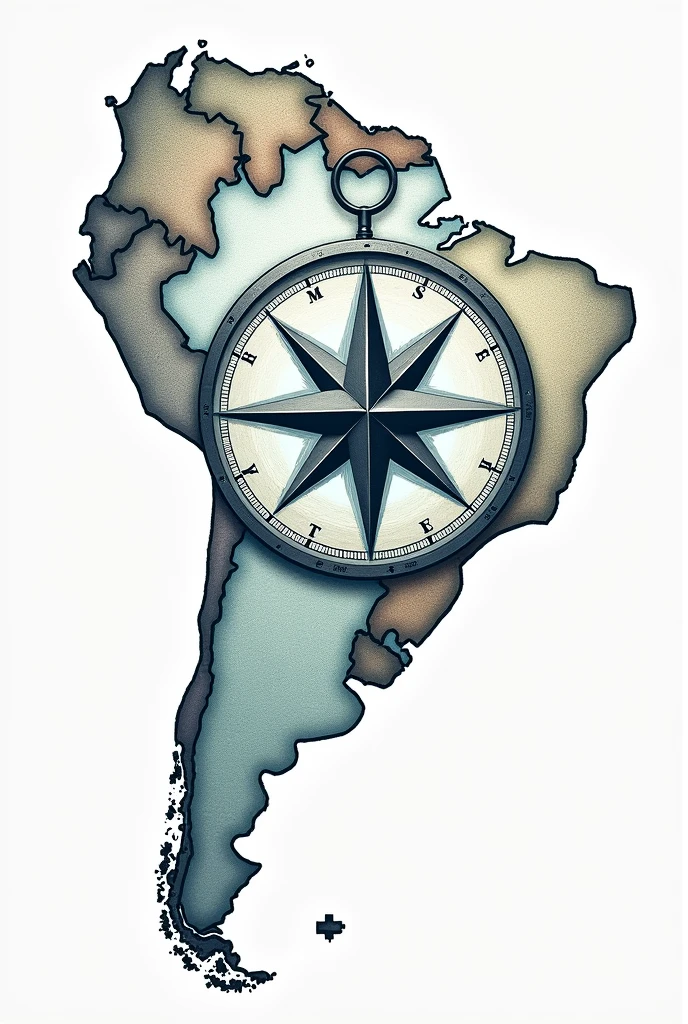 I want to create a logo with a map of South America and inside this map a compass filling it in with completeness and just below the name Southern Hemisphere Tourism