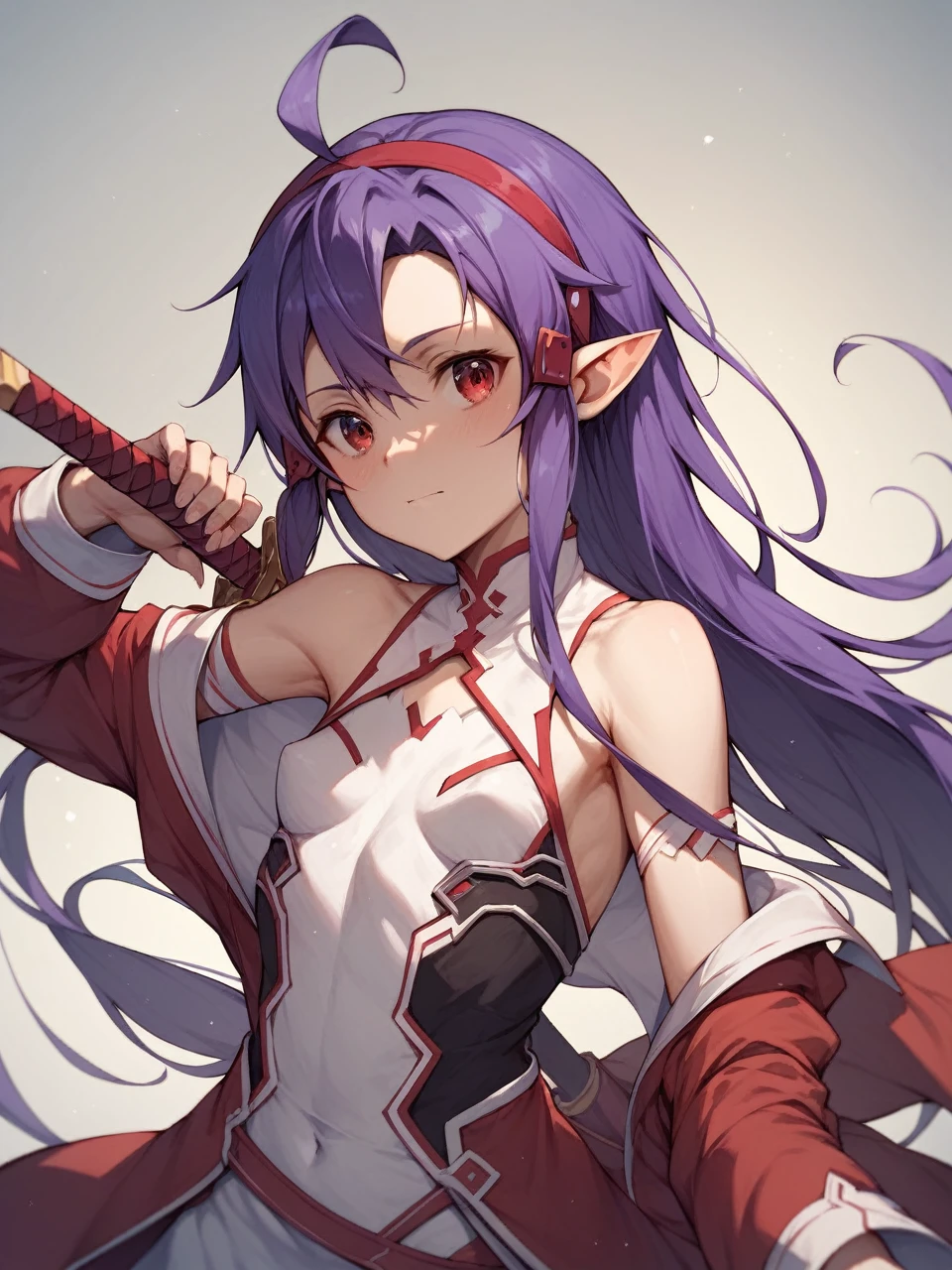 Sword Art Online,Yuki Konno,Parting the bangs,Dark purple hair, Long Hair, Ahoge, Red eyes, Pointy Ears, Red Hairband, Small breasts, one person's, Cinematic, Game CG, Anime screenshots, Official Art, masterpiece, Highest quality, Parted bangs ,Completely naked,Nipples,Pussy,Double handjob,Squirting,Move your hands up and down