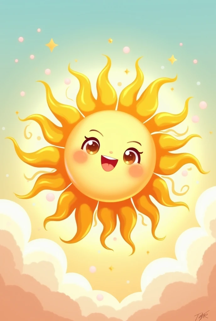 Sun cartoon, cute and feminine. With the name Yara