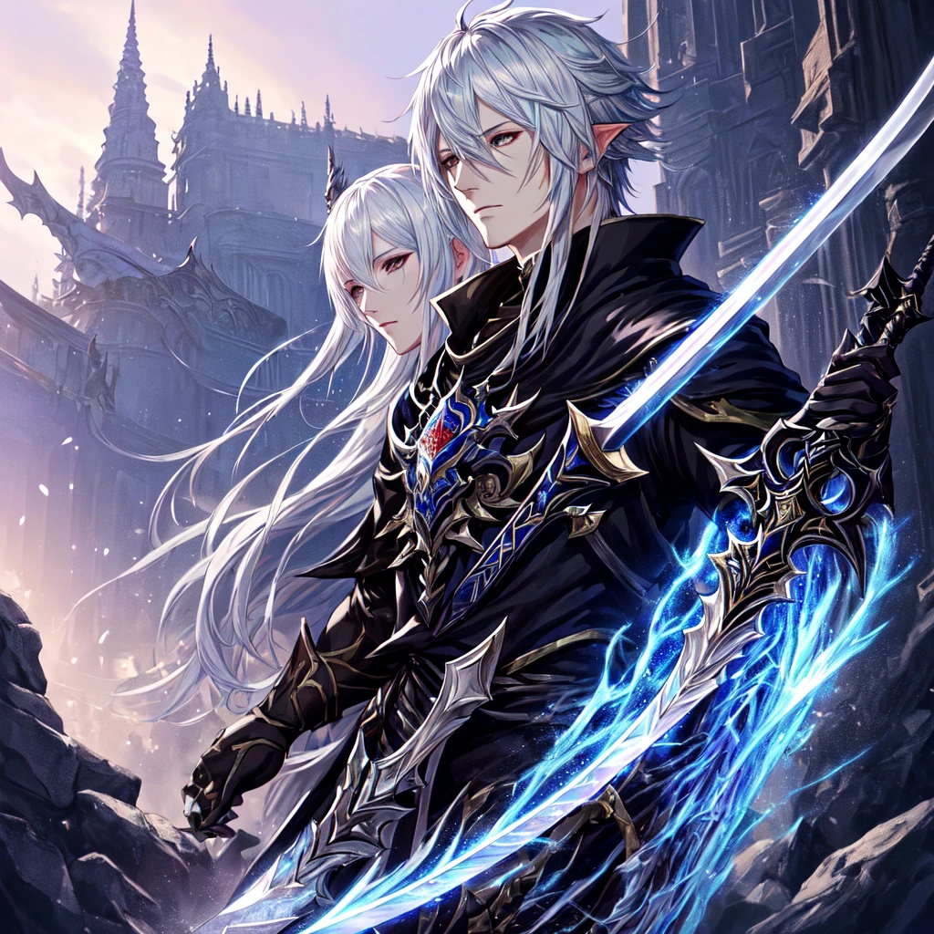 Anime style image of a final fantasy au ra man with white hair and black scales with scars on his face dressed in a knight outfit holding a sword., sacred waters in style of wlop, Portrait of Thancred, sacred waters, cerochan art, I was the point, highly detailed exquisite fanart, cerochan, casimir art, genshin impact keqing, from Shitao, Shadowverse style, son of sparda, au ra character, final fantasy au ra man