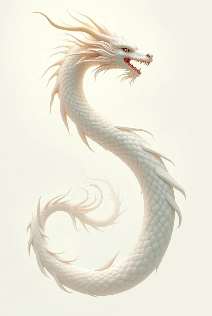 Create a 2D White Chinese Dragon without Background Walking Forward in Drawing