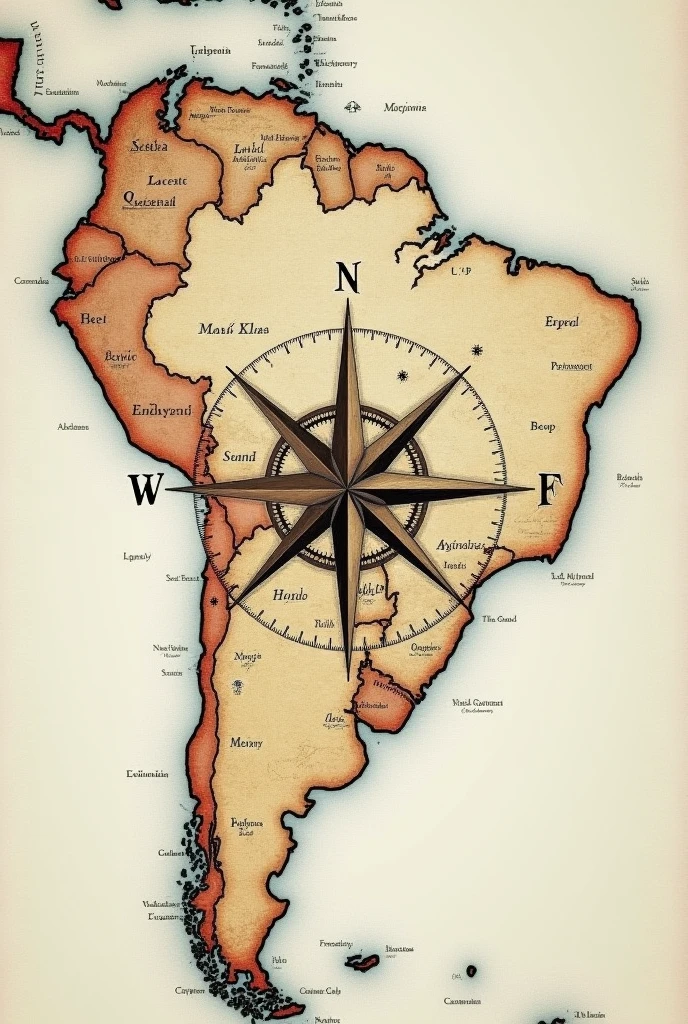 map of south america and inside this map a compass filling the entire map completely in watermark format