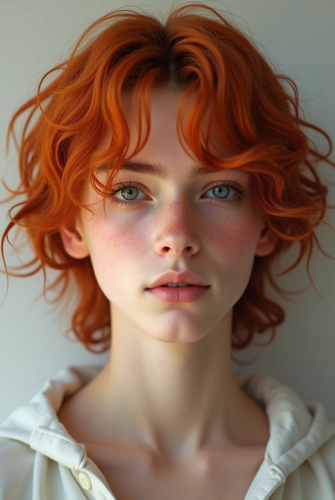 a 15 year old teenage boy with white skin; long, wavy shoulder-length red hair; in 4K in the most realistic way possible!!