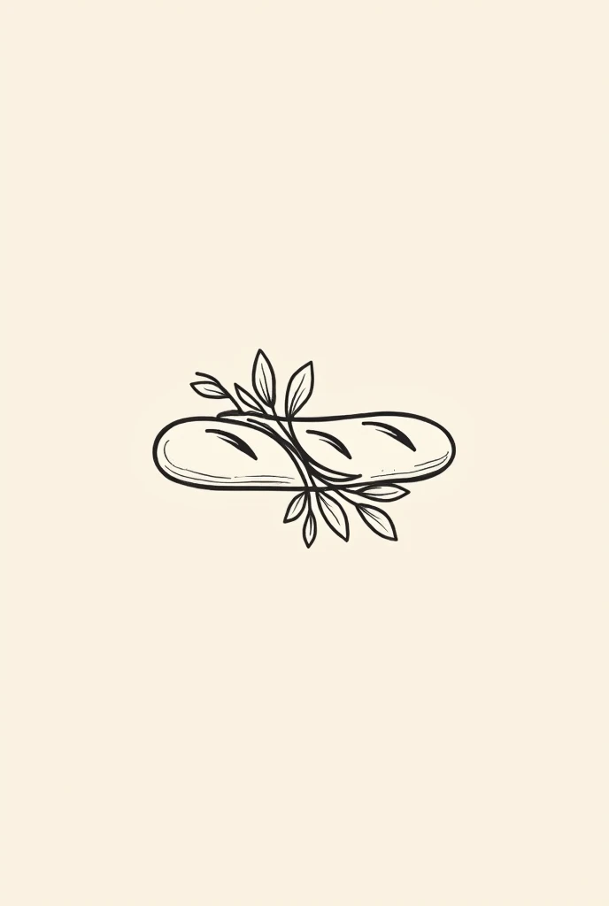 A halved baguette with some organic plants crossing it, minimalist, logo for food chain