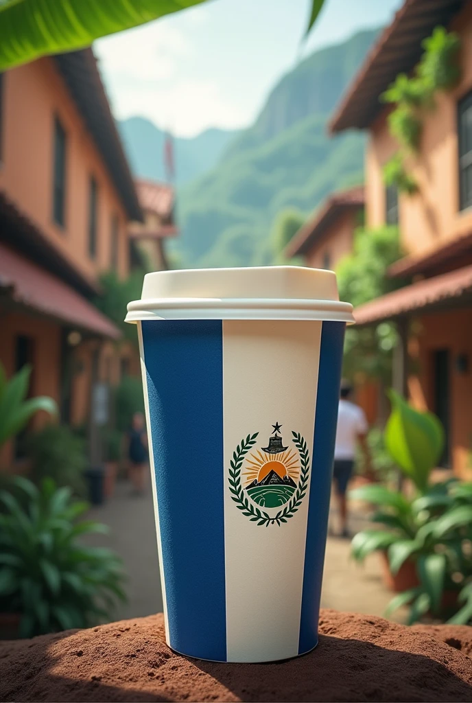 A Nicaraguan-themed cold coffee takeaway container , that the packaging bears the presentation of the flag of Nicaragua and that it says Nicafe