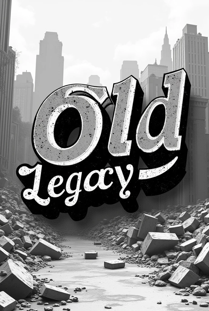 Logo d'une marque pour boutique site internet du nom de Old Legacy . Le logo doit êtres dans un style y2k vintage streetwear urbaine style marque américaines new york etc en noir et blanc effet 3d sans bâtiments posé sur des decombres
